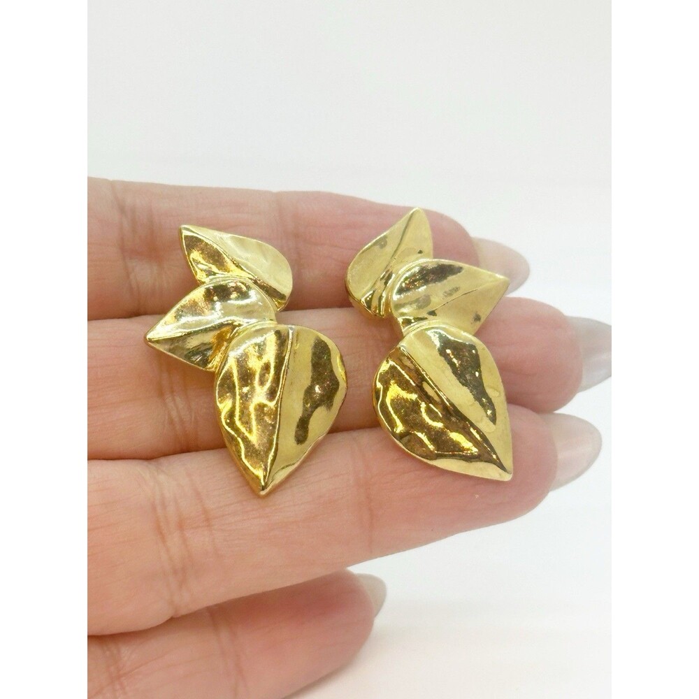 Botanical Gold Tone Statement Leaf Pierced Earrings